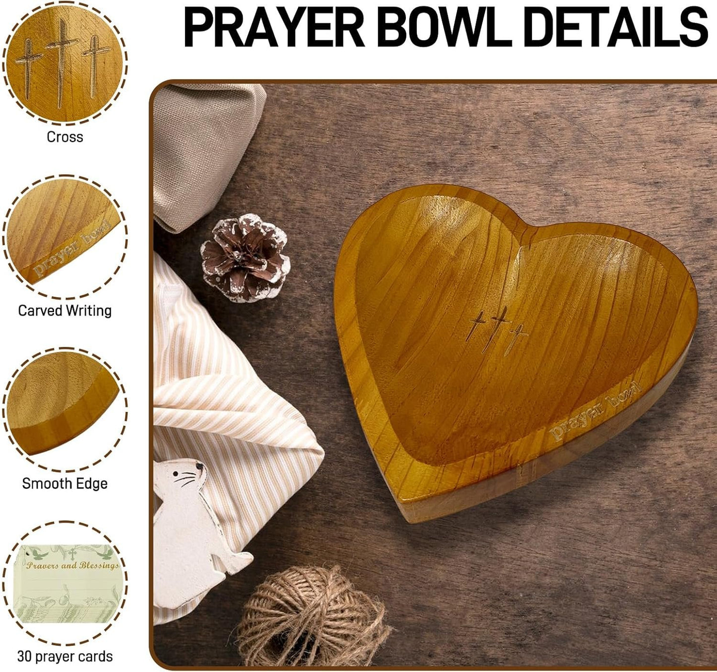 ✝️Inspirational❤️ Wooden Heart Shaped Prayer Bowl Set – Handcrafted Religious Gift for Faithful Reflection & Daily Devotion