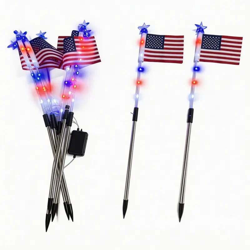 🔥Last Day: 49% OFF🔥8 Solar American Flag Pathway Lights – Red, White & Blue Yard Glow for 250th Independence Celebration 🇺🇸