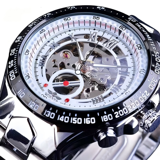 Men's Skeleton Automatic Mechanical Watch — Stainless Steel Strap