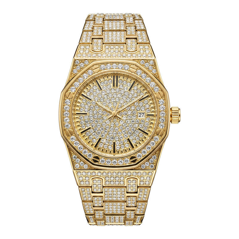✨Men's Full Diamond Single Calendar Quartz Watch, Luxury Style