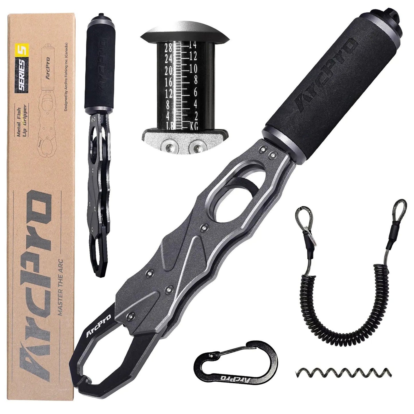 🎁Last Day Promotion 49% OFF🔥One-Hand Fish Lip Gripper with Digital Scale, 40lb Aluminum Grip Tool with Rotating Handle, EVA Grip