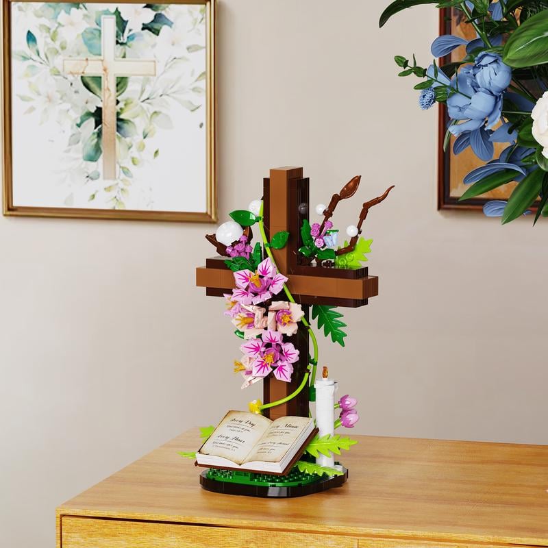 ✝️ Jesus Cross Flower Bouquet Building Set • Faith in Blocks ✨