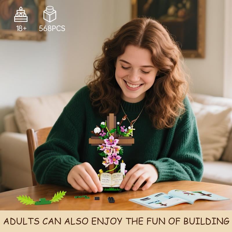 ✝️ Jesus Cross Flower Bouquet Building Set • Faith in Blocks ✨