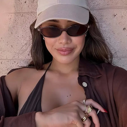 😎 Summer Trend Retro Oval Sunglasses 🕶️ 3 PCS Women's 90s Cat Eye Sunnies, Lightweight Narrow Shades with UV Protection, Vintage Rich Girl Trendy Eyewear