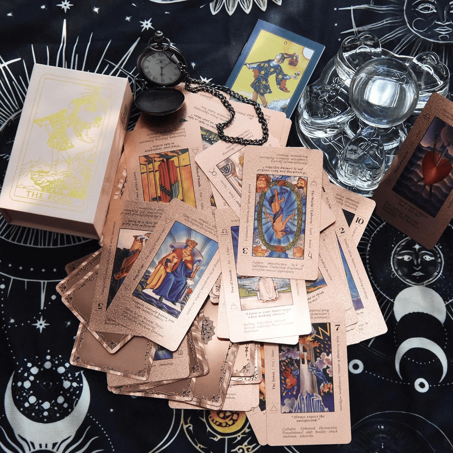 🎨New 2026✨Rose Gold Tarot Cards with Guide Book Waterproof Wrinkle Resistant Foil Tarot Deck for Beginners Includes Chakras Planets Zodiac Signs Elements & Affirmations