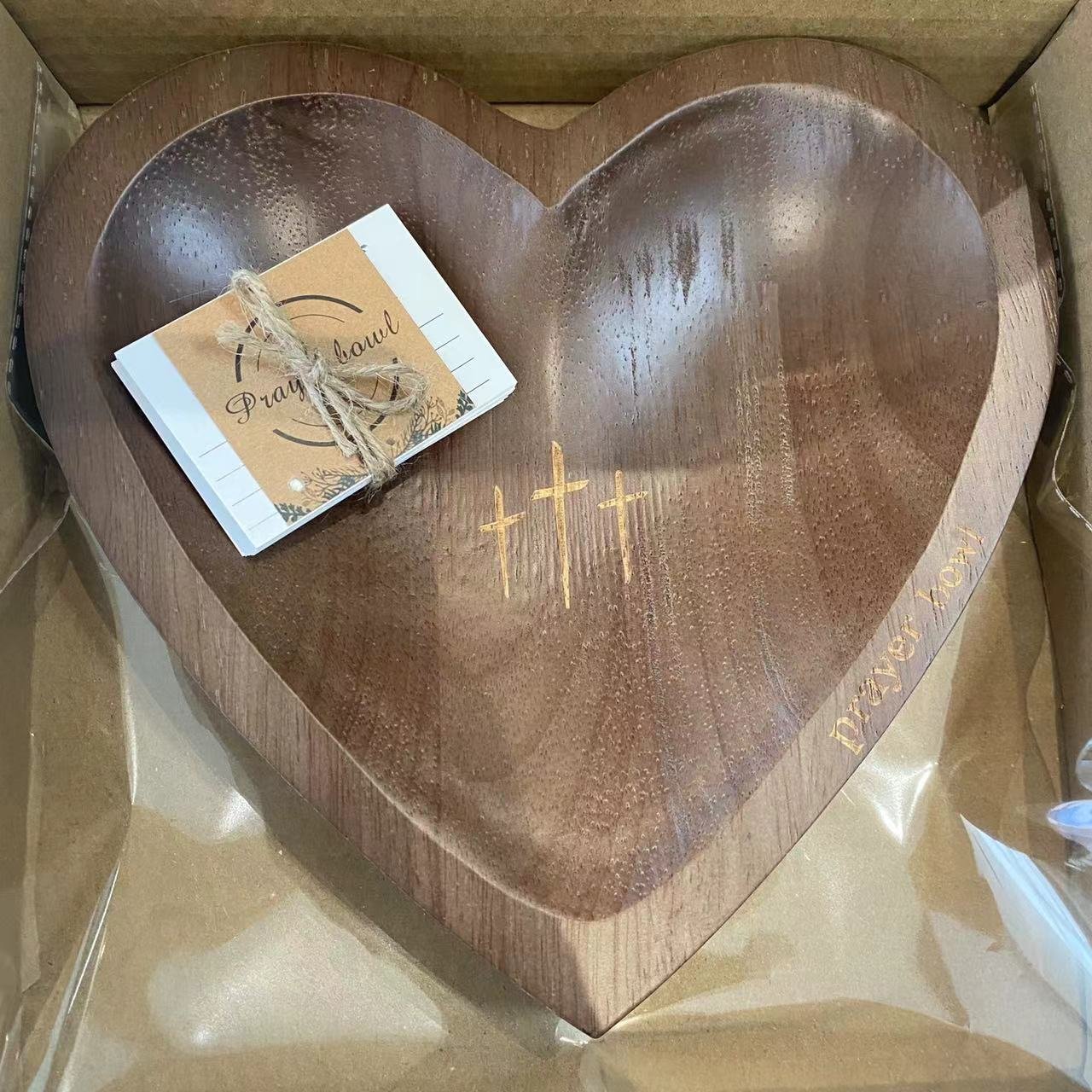 ✝️Inspirational❤️ Wooden Heart Shaped Prayer Bowl Set – Handcrafted Religious Gift for Faithful Reflection & Daily Devotion