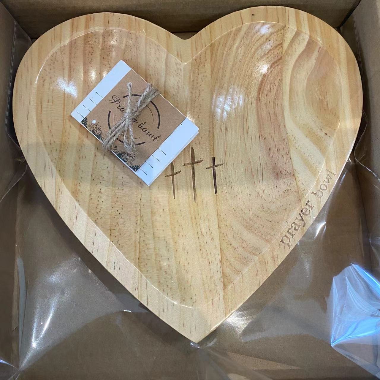 ✝️Inspirational❤️ Wooden Heart Shaped Prayer Bowl Set – Handcrafted Religious Gift for Faithful Reflection & Daily Devotion