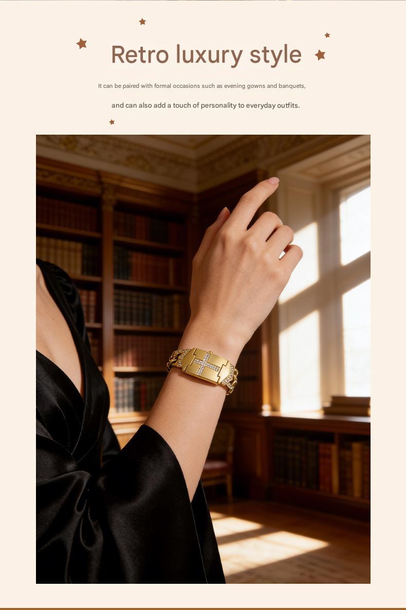 Women’s Diamond Cross Flap Design Gold Wristwatch