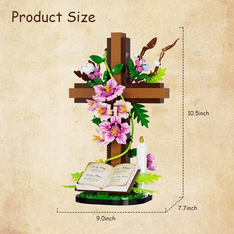 ✝️ Jesus Cross Flower Bouquet Building Set • Faith in Blocks ✨