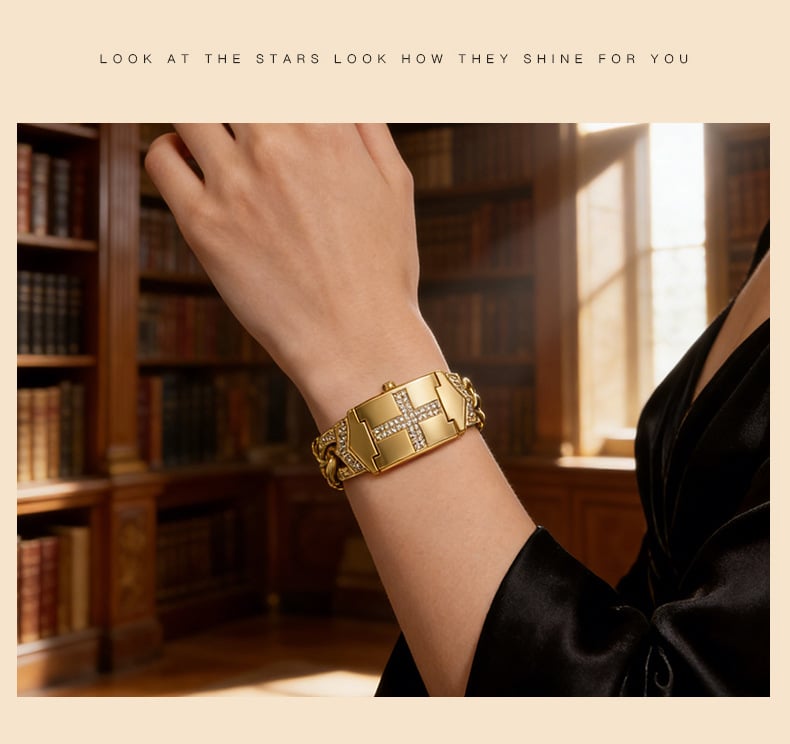 Women’s Diamond Cross Flap Design Gold Wristwatch