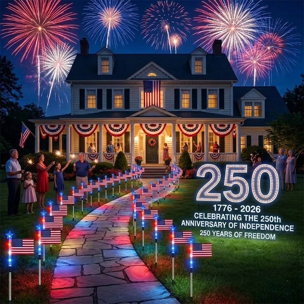 🔥Last Day: 49% OFF🔥8 Solar American Flag Pathway Lights – Red, White & Blue Yard Glow for 250th Independence Celebration 🇺🇸
