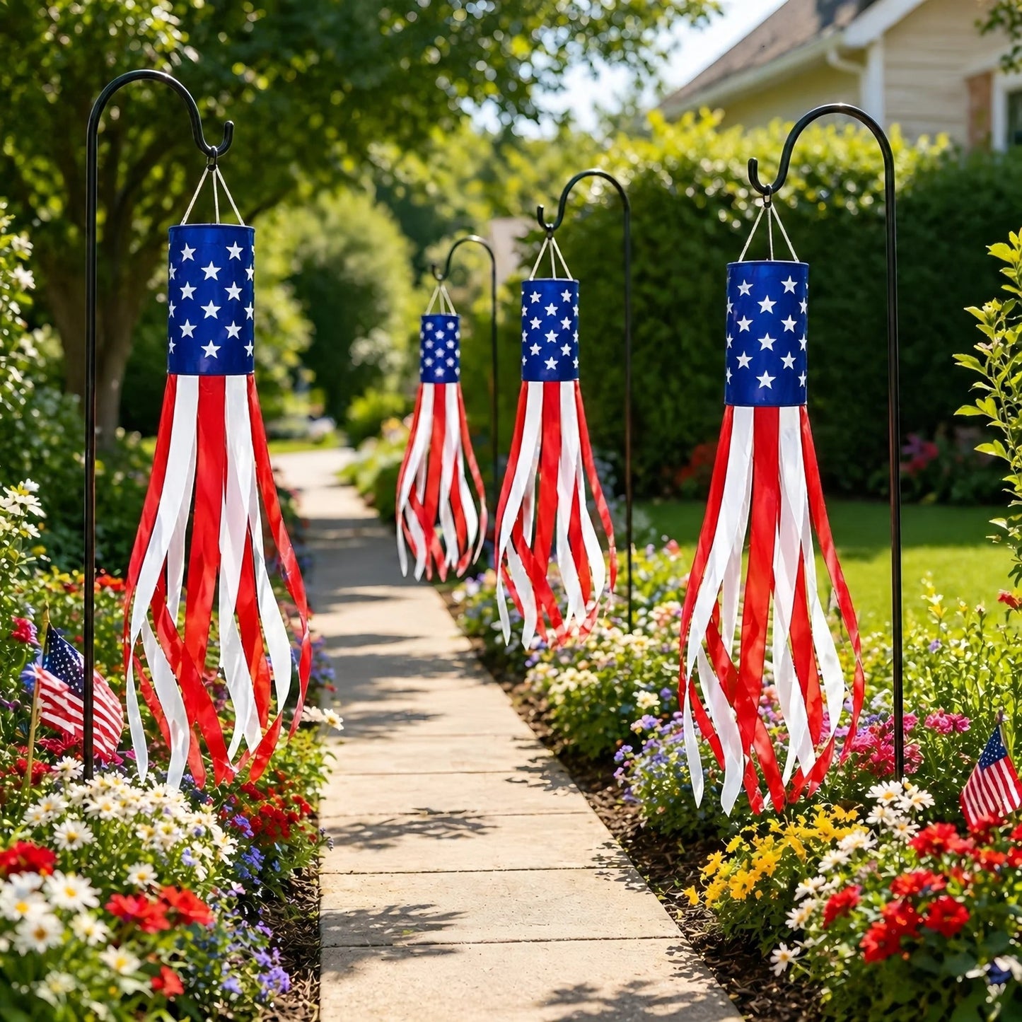 🔥LAST DAY 49% OFF- 3 Pack 50 Inch Large American Flag Windsocks with Red White Blue Lights