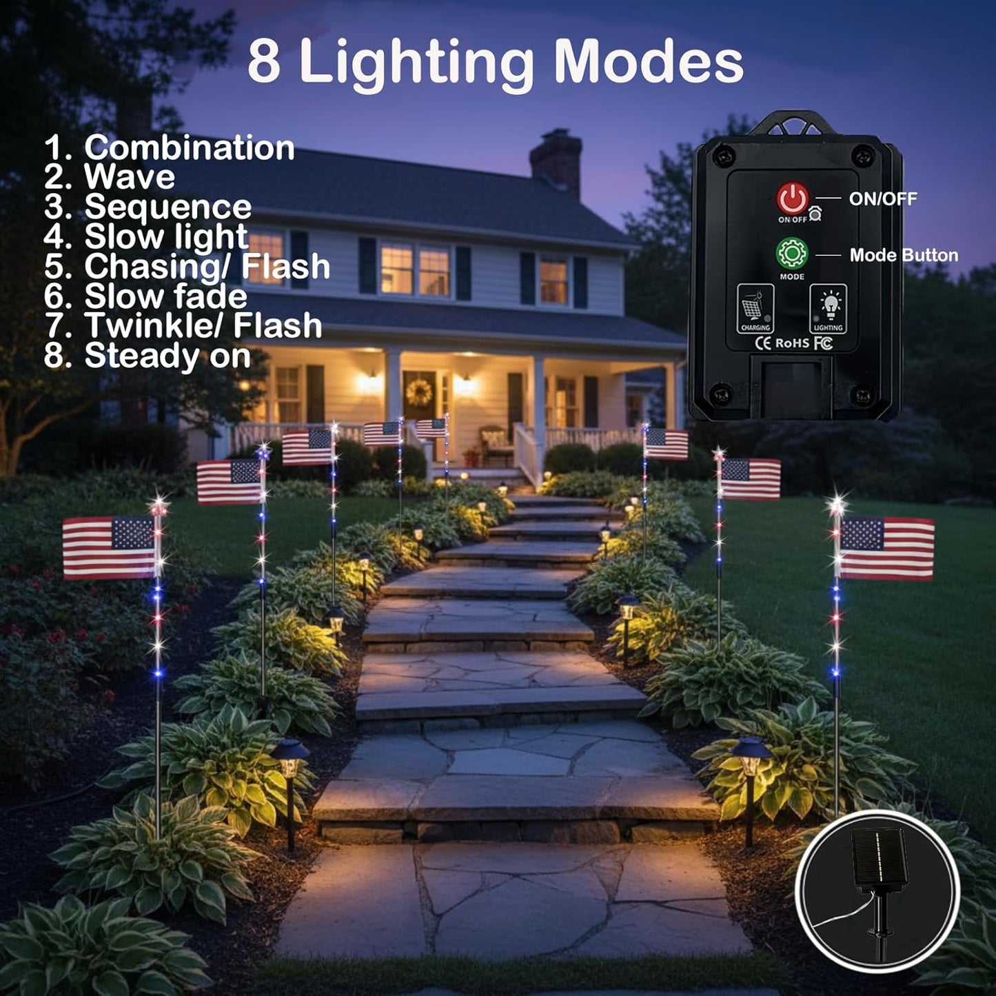 🔥Last Day: 49% OFF🔥8 Solar American Flag Pathway Lights – Red, White & Blue Yard Glow for 250th Independence Celebration 🇺🇸