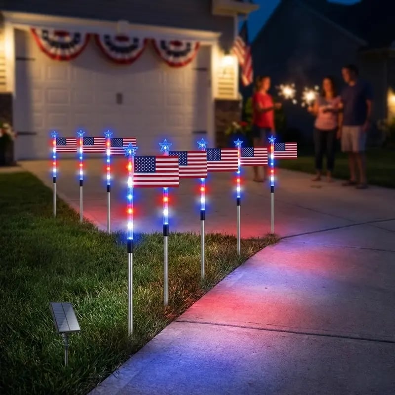 🔥Last Day: 49% OFF🔥8 Solar American Flag Pathway Lights – Red, White & Blue Yard Glow for 250th Independence Celebration 🇺🇸