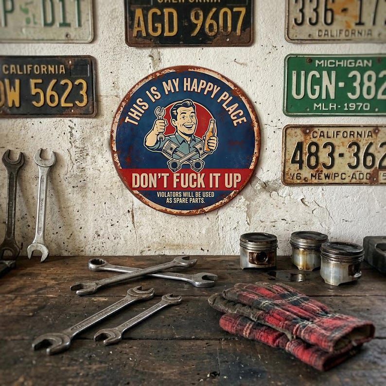 🔩🔧"This Is My Happy Place" Metal Tin Sign