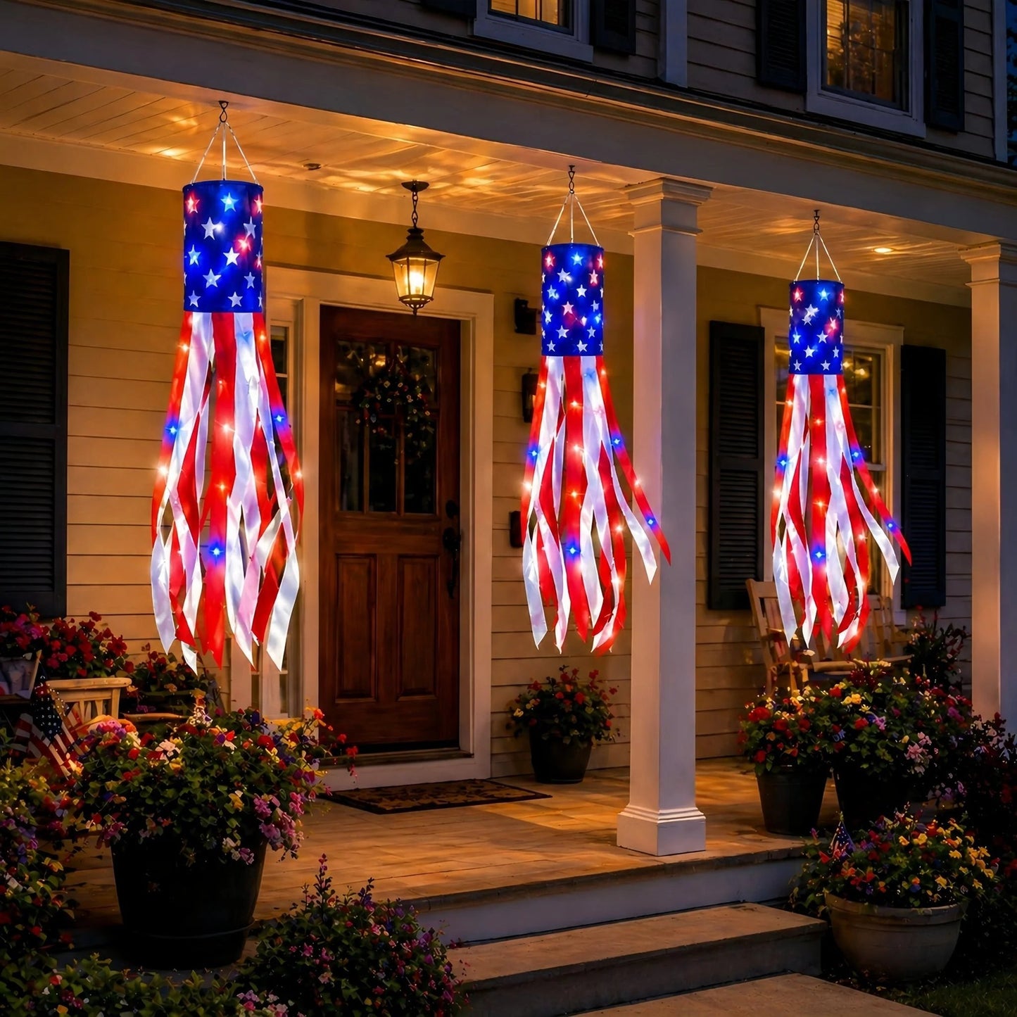 🔥LAST DAY 49% OFF- 3 Pack 50 Inch Large American Flag Windsocks with Red White Blue Lights
