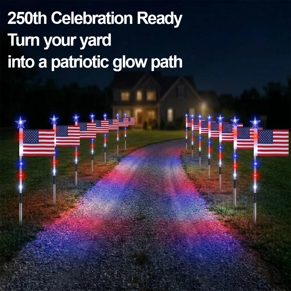 🔥Last Day: 49% OFF🔥8 Solar American Flag Pathway Lights – Red, White & Blue Yard Glow for 250th Independence Celebration 🇺🇸