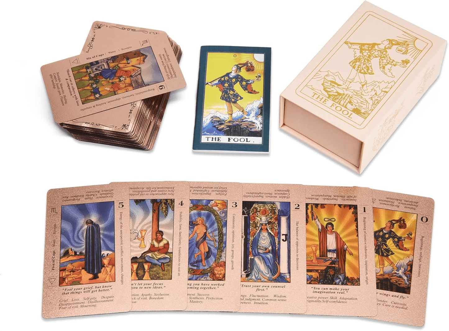 🎨New 2026✨Rose Gold Tarot Cards with Guide Book Waterproof Wrinkle Resistant Foil Tarot Deck for Beginners Includes Chakras Planets Zodiac Signs Elements & Affirmations