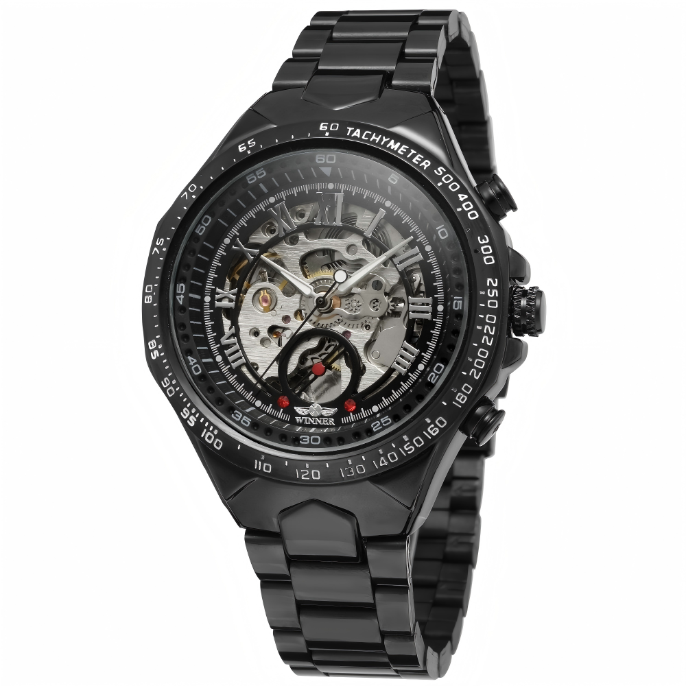 Men's Skeleton Automatic Mechanical Watch — Stainless Steel Strap