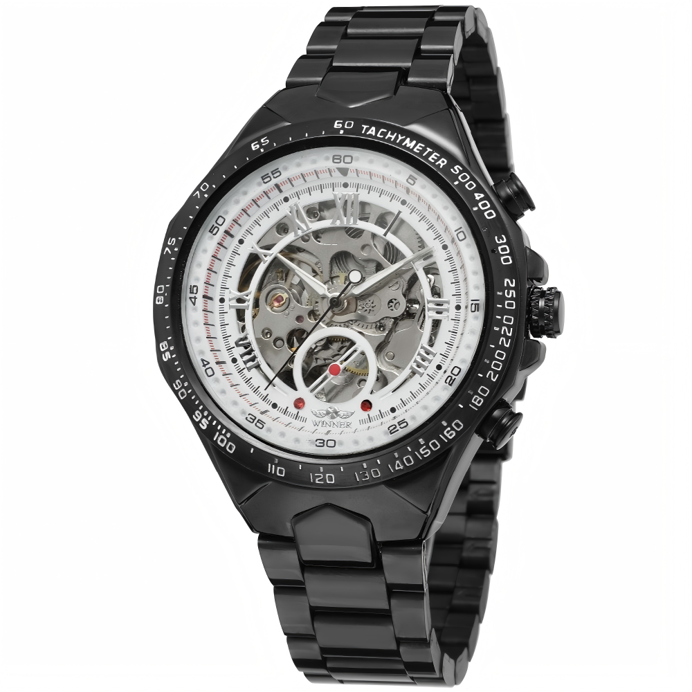 Men's Skeleton Automatic Mechanical Watch — Stainless Steel Strap