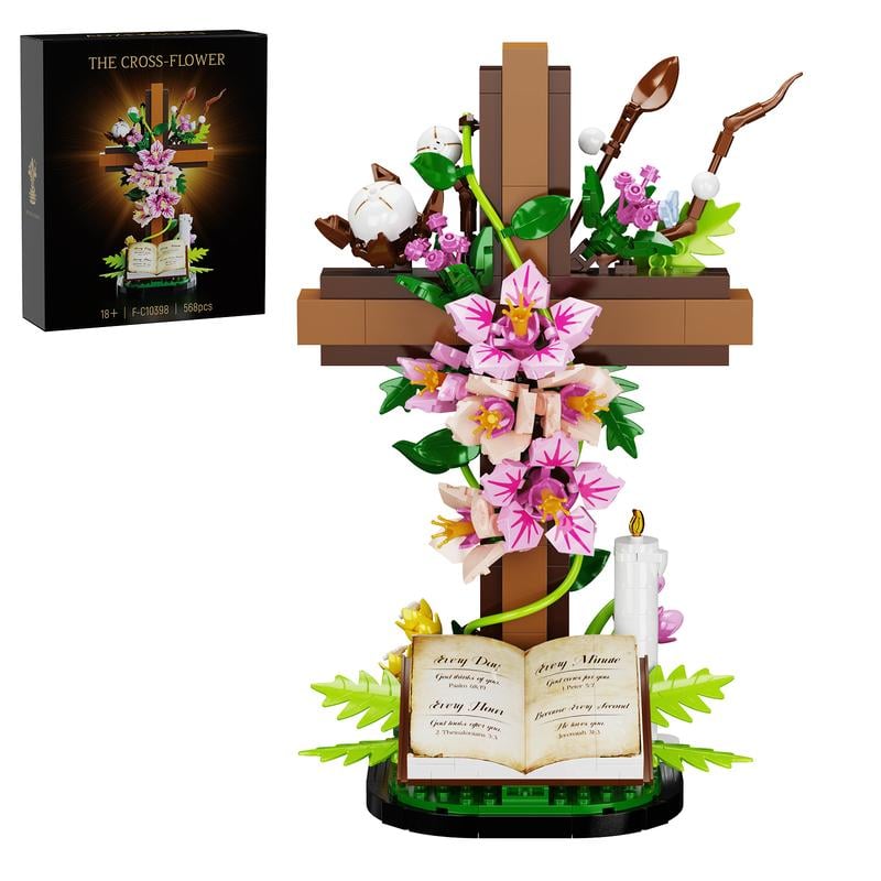✝️ Jesus Cross Flower Bouquet Building Set • Faith in Blocks ✨