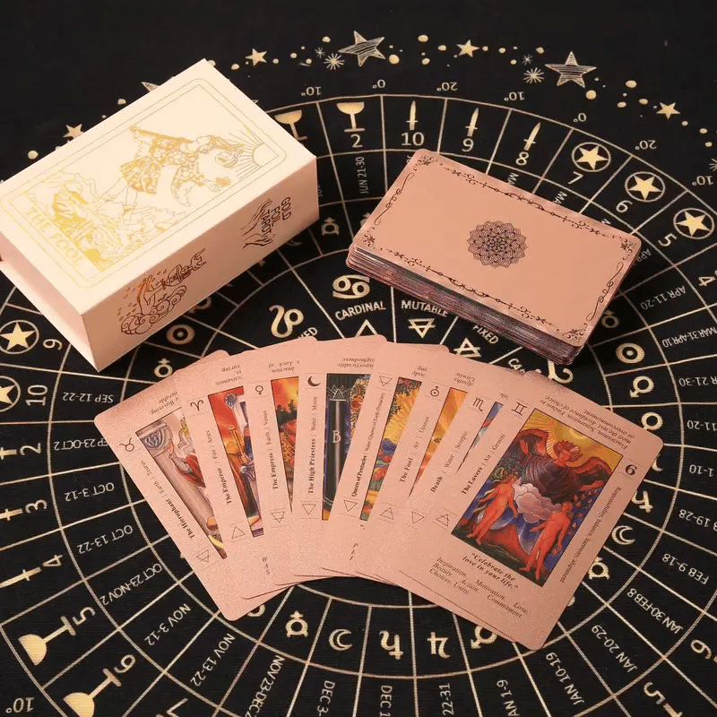 🎨New 2026✨Rose Gold Tarot Cards with Guide Book Waterproof Wrinkle Resistant Foil Tarot Deck for Beginners Includes Chakras Planets Zodiac Signs Elements & Affirmations
