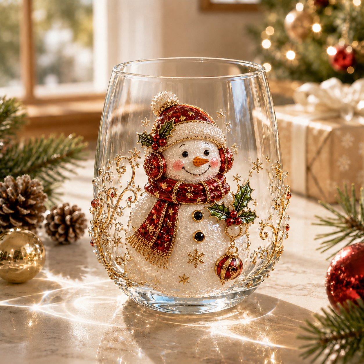 🎄✨ Christmas Glass Art Cup | Luxury Raised Holiday Glassware for Drinks, Decor & Christmas Gifts 🎁