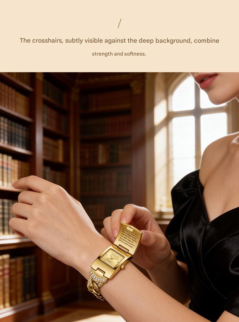 Women’s Diamond Cross Flap Design Gold Wristwatch