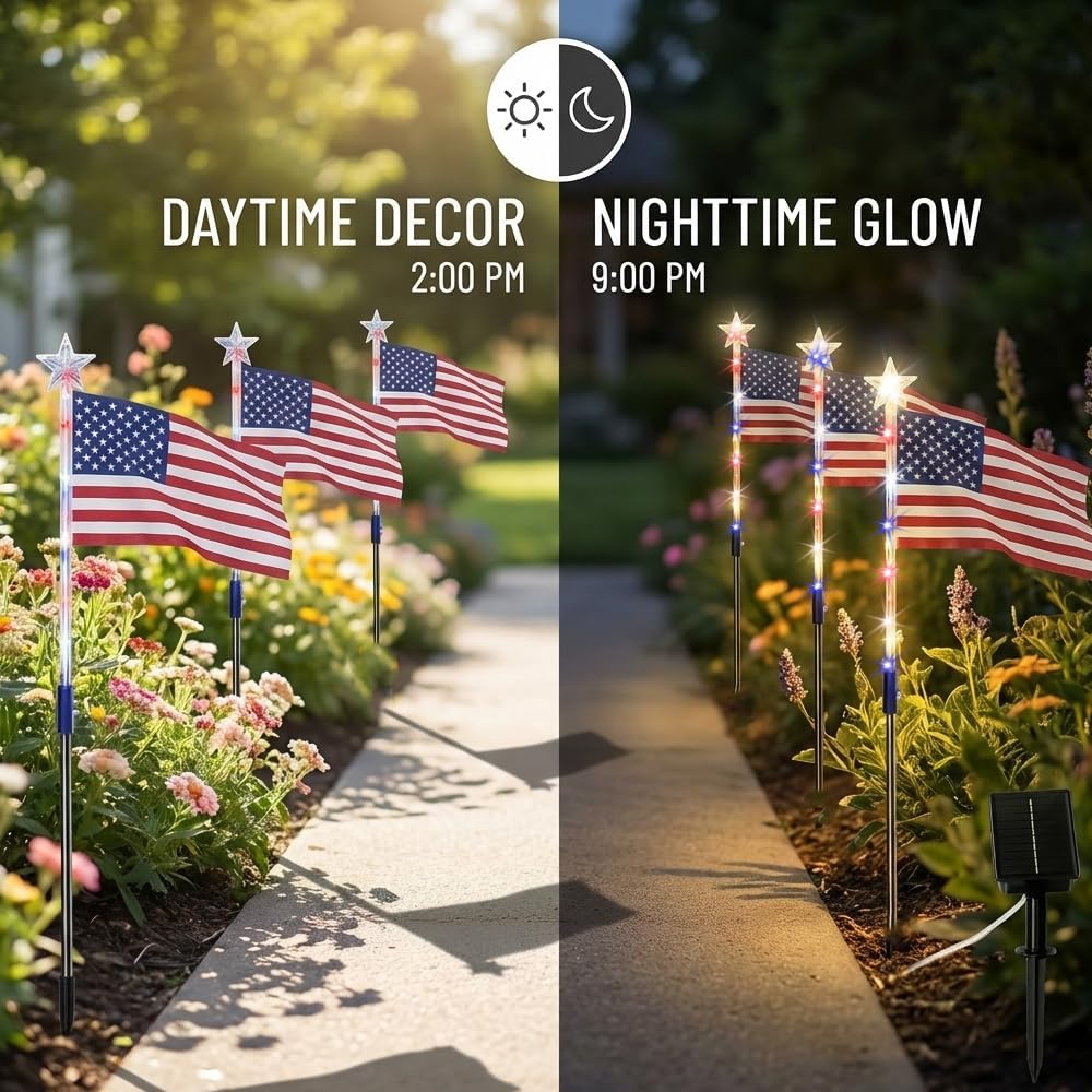 🔥Last Day: 49% OFF🔥8 Solar American Flag Pathway Lights – Red, White & Blue Yard Glow for 250th Independence Celebration 🇺🇸