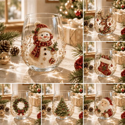 🎄✨ Christmas Glass Art Cup | Luxury Raised Holiday Glassware for Drinks, Decor & Christmas Gifts 🎁