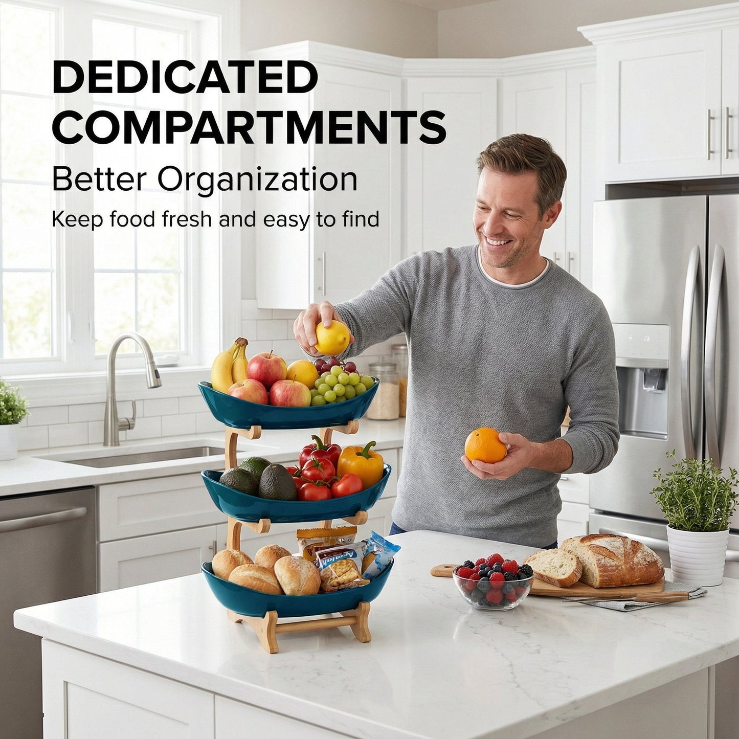 🔥Last Day 50% OFF🍓2-Tier / 3-Tier Fruit Basket, Countertop Fruit Bowl(Includes Stand