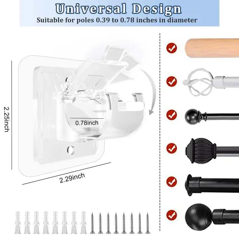 🚪8PCS Curtain Rod Brackets with Clips – Transparent Drapery Hooks