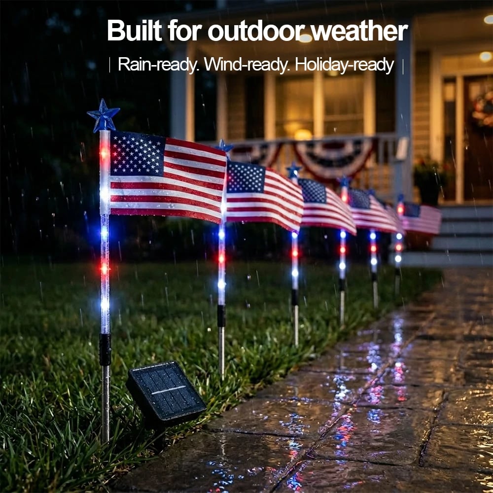 🔥Last Day: 49% OFF🔥8 Solar American Flag Pathway Lights – Red, White & Blue Yard Glow for 250th Independence Celebration 🇺🇸