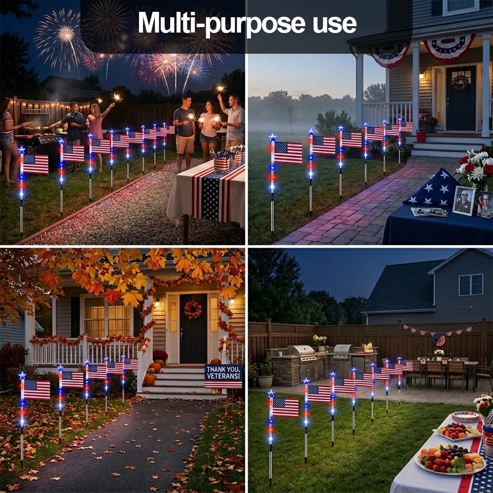 🔥Last Day: 49% OFF🔥8 Solar American Flag Pathway Lights – Red, White & Blue Yard Glow for 250th Independence Celebration 🇺🇸