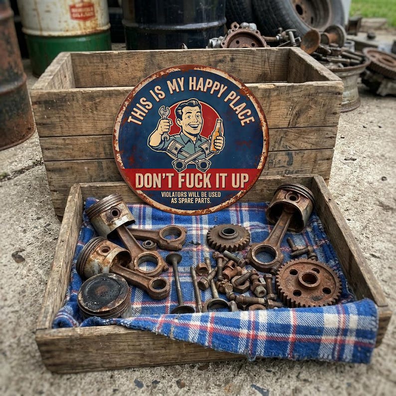 🔩🔧"This Is My Happy Place" Metal Tin Sign
