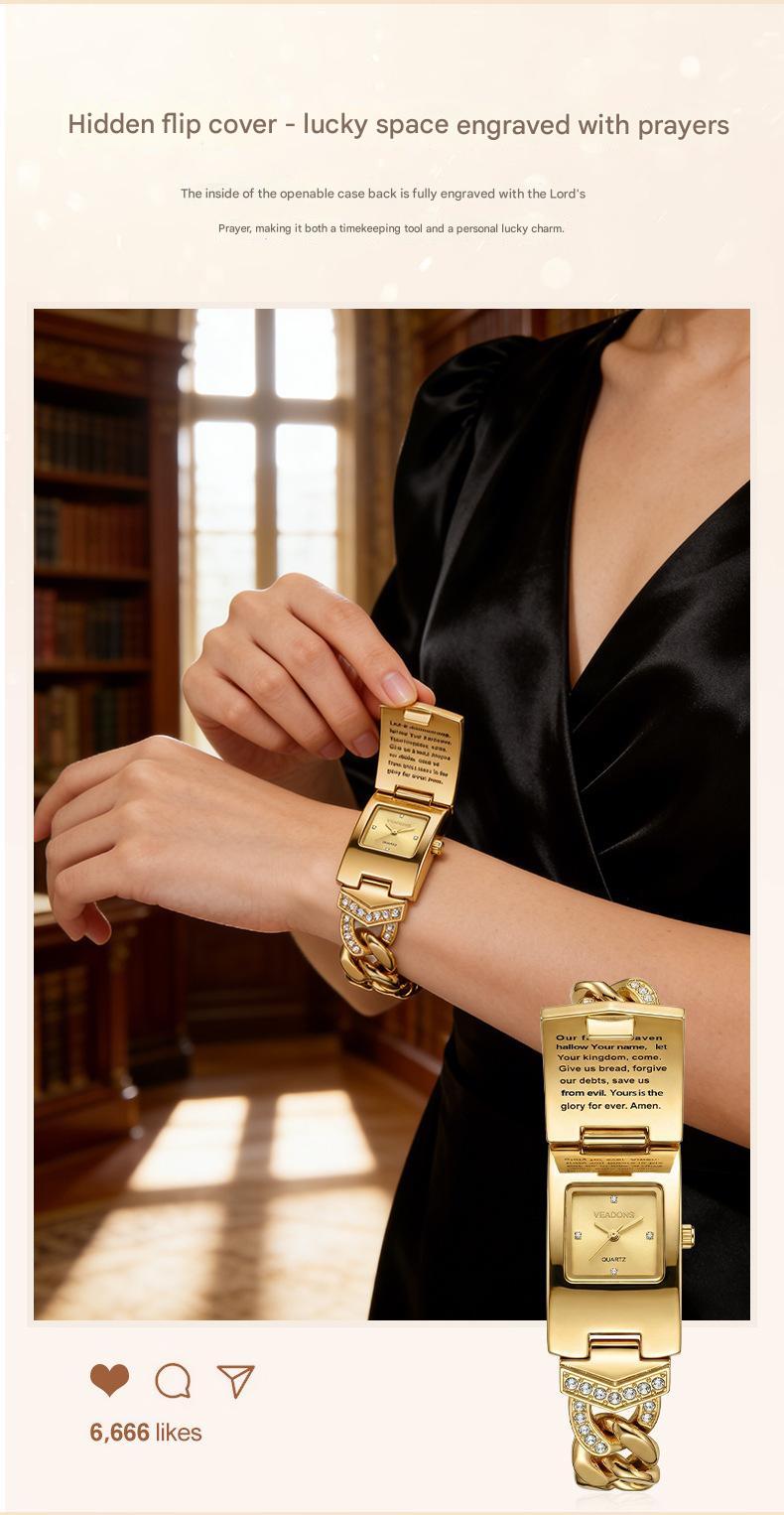 Women’s Diamond Cross Flap Design Gold Wristwatch