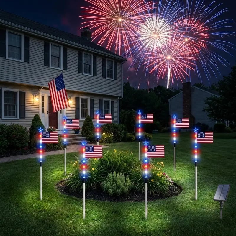🔥Last Day: 49% OFF🔥8 Solar American Flag Pathway Lights – Red, White & Blue Yard Glow for 250th Independence Celebration 🇺🇸